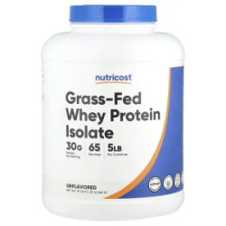 Сывороточный протеин изолят, травяной откорм, без вкуса, Grass-Fed Whey Protein Isolate Nutricost, 2.268 кг