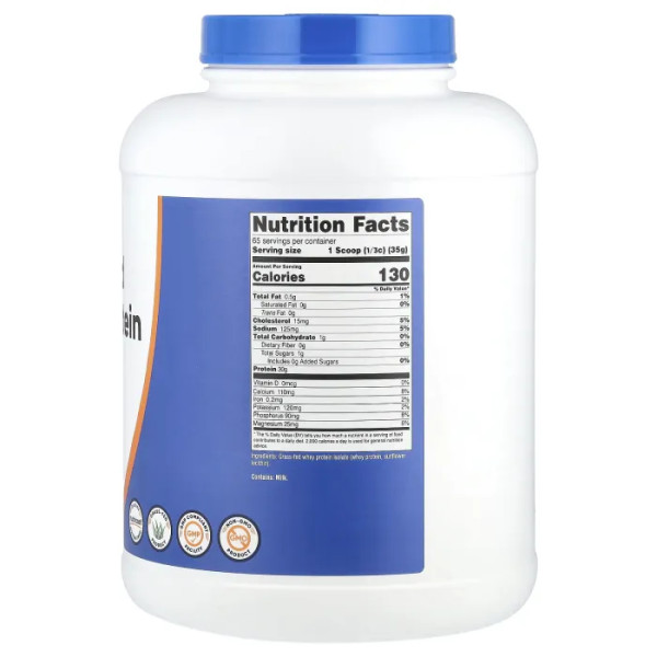 Сироватковий протеїн, ізолят, Grass-Fed Whey Protein Isolate, Nutricost, порошок, без смаку, 2.268 кг.