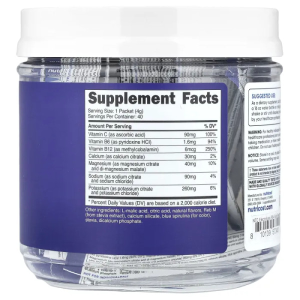 Електроліти, Electrolytes, Nutricost, покращений комплекс для зволоження, блакитна малина, 40 пакетиків по 4 г