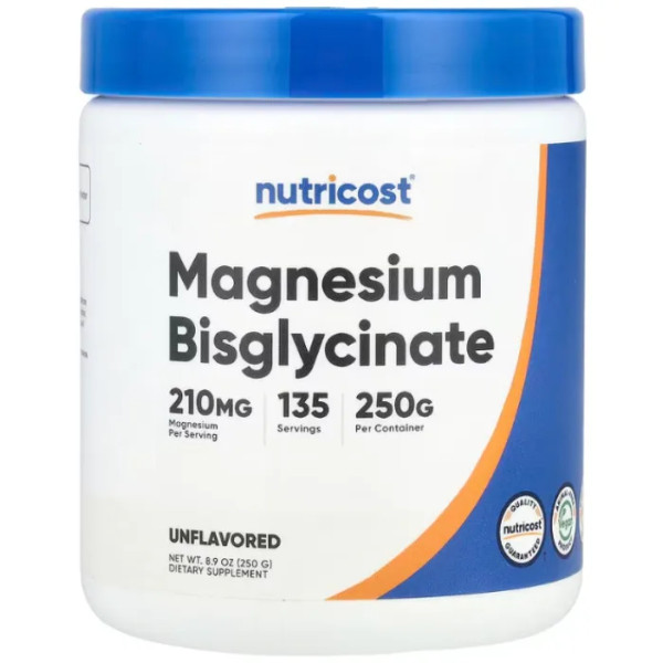 Бісгліцинат магнію, Magnesium Bisglycinate, Nutricost, 250 г