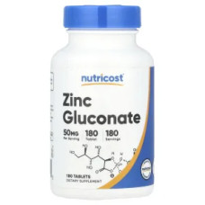 Цинк глюконат 50 мг, Nutricost Zinc Gluconate, 180 таблеток