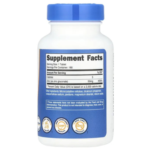 Глюконат цинку, Zinc Gluconate, Nutricost, 50 мг, 180 таблеток