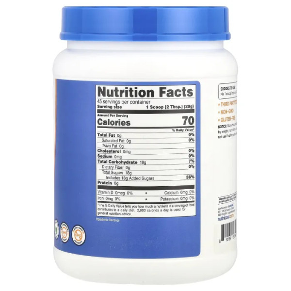 Дектроза, Dextrose, Nutricost, без добавок, 907 г