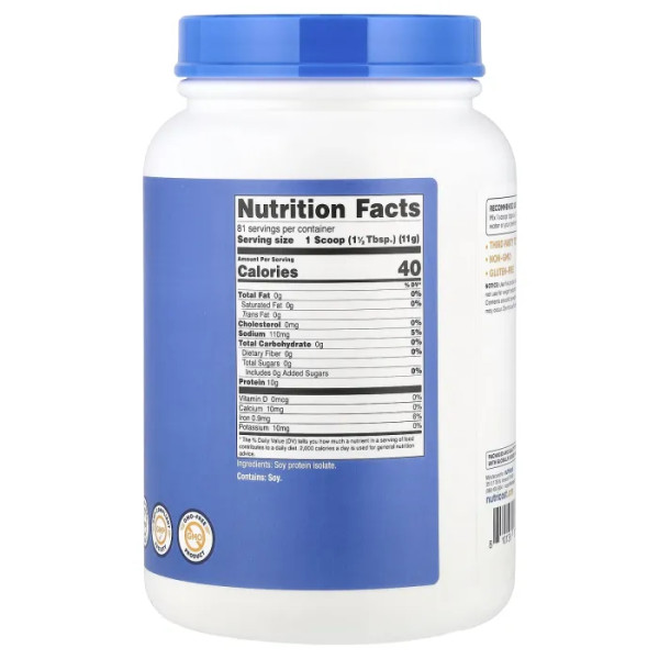 Ізолят соєвого протеїну, Soy Protein Isolate, Nutricost, без смакових добавок, 907 г