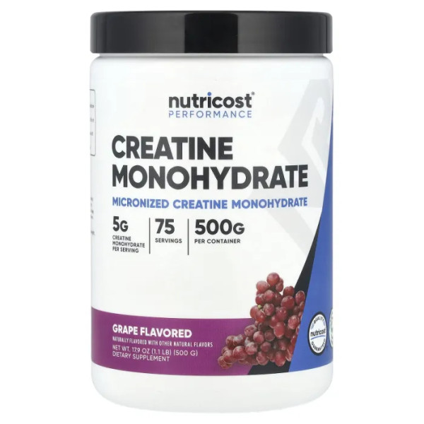 Креатин моногідрат, Creatine Monohydrate, Performance, Nutricost, виноград, 500 г