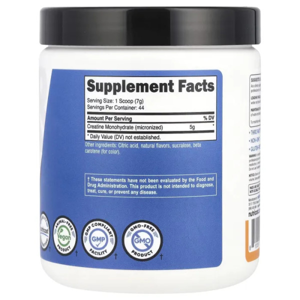Креатин моногідрат, Creatine Monohydrate, Performance, Nutricost, мандарин, 300 г