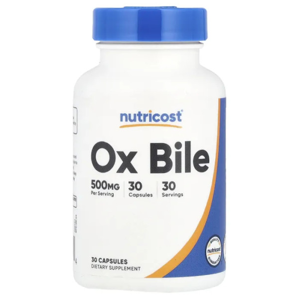 Бичача жовч, Ox Bile, Nutricost, 500 мг, 30 капсул