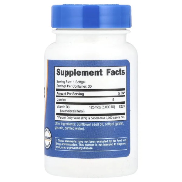 Вітамін D3, Vitamin D3, Nutricost, 5000 МО, 30 гелевих капсул
