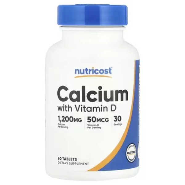 Кальцій з вітаміном D, Calcium with Vitamin D, Nutricost, 60 таблеток