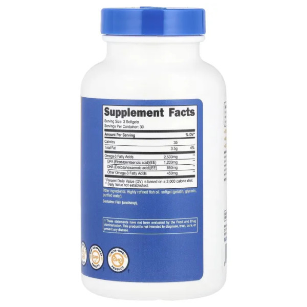 Омега-3, Omega-3, Nutricost, 2500 мг, 90 гелевих капсул (833 мг на 1 капсулу)