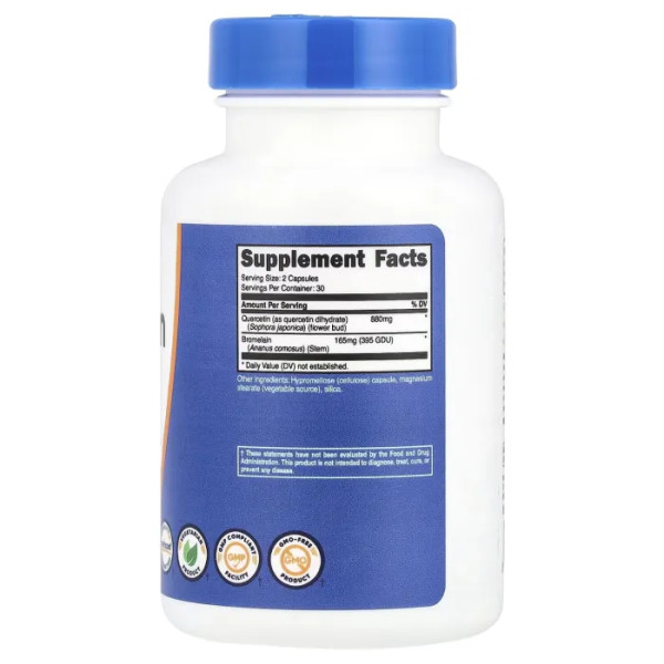 Кверцетин з бромелайном, Quercetin with Bromelain, Nutricost, 60 капсул