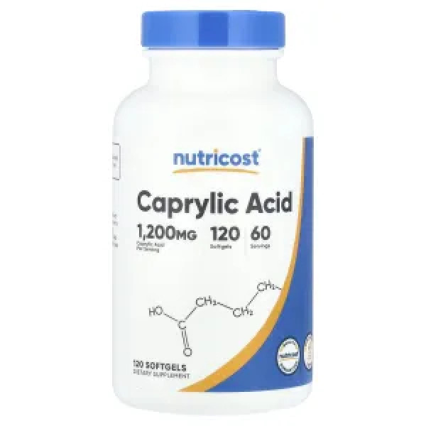 Каприлова кислота, Caprylic Acid, Nutricost, 120 гелевих капсул (600 мг у кожній капсулі)