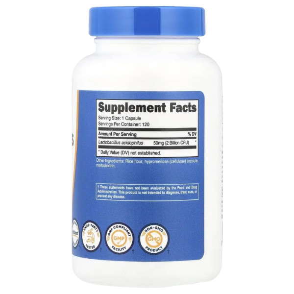 Лактобактерії ацидофільні, Lactobacillus Acidophilus, Nutricost, 2 млрд КУО, 120 капсул
