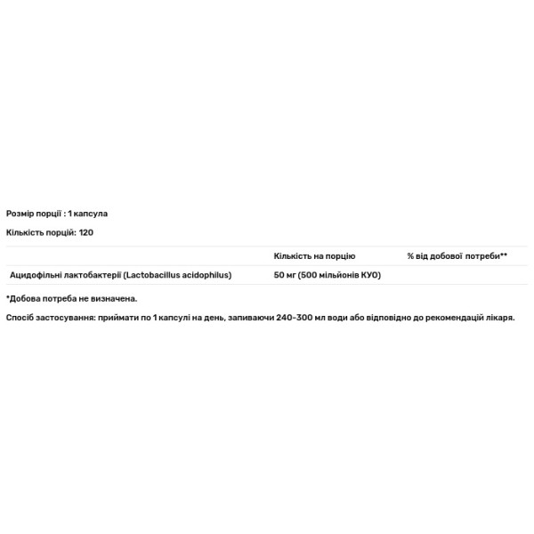 Лактобактерії ацидофільні, Lactobacillus Acidophilus, Nutricost, 500 млн КУО, 120 капсул