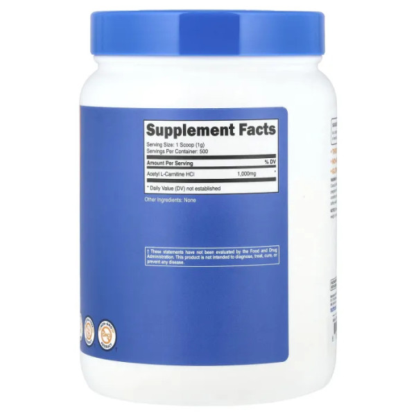 Ацетил L-карнітин, Acetyl L-Carnitine, Nutricost, без добавок, 500 г