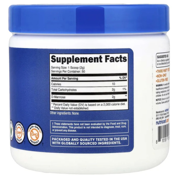 D-манноза, D-Mannose, Nutricost, без добавок, 100 г
