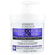 Крем для тіла 10 відсотків гліколева кислота Advanced Clinicals 10 Percent Glycolic Acid, відлущувальний, 454 г