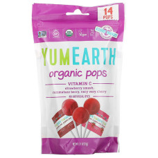 Льодяники на паличці з вітаміном C асорті, Vitamin C Pops YumEarth, органік, 14 шт, 87 г