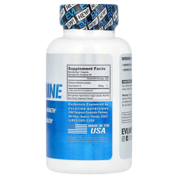 Берберін, Berberine, EVLution Nutrition, 500 мг, 60 веганських капсул
