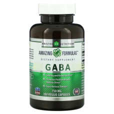ГАМК 750 мг, Amazing Nutrition Gaba, 100 рослинних капсул
