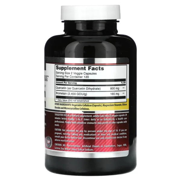 Кверцетин та бромелайн, Quercetin Bromelain, Amazing Nutrition, 240 рослинних капсул