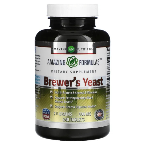 Пивні дріжджі, Brewer's Yeast, Amazing Nutrition, 500 мг, 240 таблеток (250 мг на таблетку)