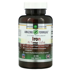 Железо 65 мг, Iron Amazing Nutrition, сульфат железа, 240 таблеток