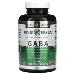 ГАМК 750 мг, Gaba Amazing Nutrition, 200 рослинних капсул