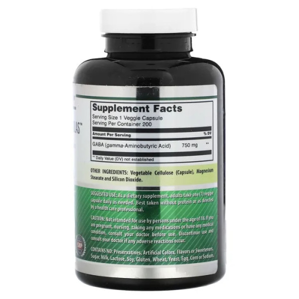ГАМК (гама-аміномасляна кислота), Gaba, Amazing Nutrition, 750 мг, 200 рослинних капсул