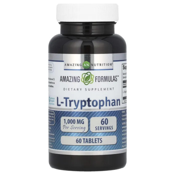 L-триптофан, L-Tryptophan, Amazing Nutrition, 1000 мг, 60 таблеток