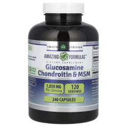 Глюкозамин хондроитин и МСМ 1850 мг, Glucosamine Chondroitin & MSM Amazing Nutrition, 240 капсул, 925 мг на капсулу