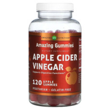 Яблучний оцет, жувальні, смак яблука, Amazing Nutrition Amazing Gummies Apple Cider Vinegar, 120 жувальних цукерок