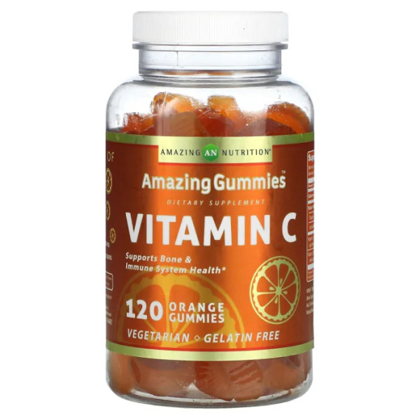 Вітамін С, Vitamin C, Amazing Gummies, Amazing Nutrition, смак апельсина, 120 жувальних цукерок