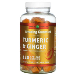 Куркума та імбир жувальні, смак абрикосу, Turmeric & Ginger Amazing Gummies Amazing Nutrition, 120 жувальних цукерок