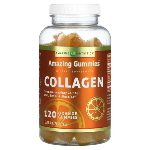 Колаген, Collagen, Amazing Gummies, Amazing Nutrition, смак апельсина, 120 жувальних цукерок