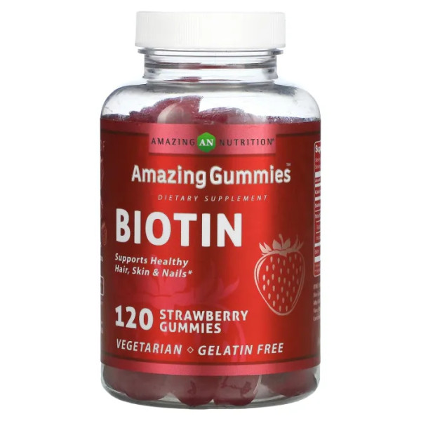 Біотин, Biotin, Amazing Gummies, Amazing Nutrition, смак полуниці, 120 жувальних цукерок