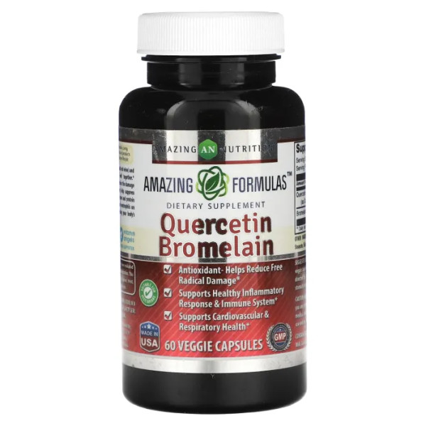 Кверцетин та бромелайн, Quercetin Bromelain, Amazing Nutrition, 60 рослинних капсул