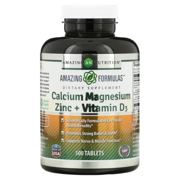 Кальцій, магній, цинк + вітамін D3, Calcium Magnesium Zinc + Vitamin D3, Amazing Nutrition, 300 таблеток
