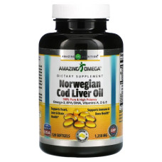 Риб'ячий жир з печінки тріски 1250 мг, норвезький, смак лимона, Amazing Nutrition Norwegian Cod Liver Oil, 120 гелевих капсул