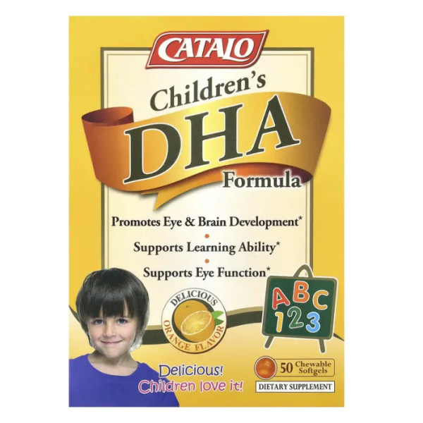 ДГК для дітей, з ЕПК та Омега-3, Children's DHA Formula, CATALO, зі смаком апельсина, 50 жувальних капсул