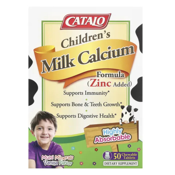 Молоко для дітей з кальцієм, формула з цинком, Children's Milk Calcium, CATALO, 50 жувальних таблеток