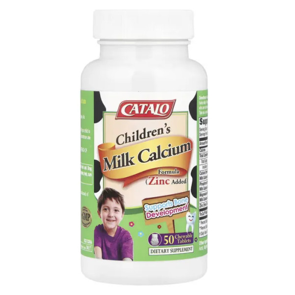 Молоко для дітей з кальцієм, формула з цинком, Children's Milk Calcium, CATALO, 50 жувальних таблеток