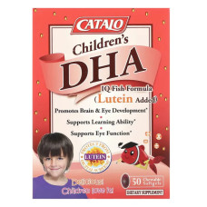 ДГК для дітей з ЕПК та омега 3 з лютеїном, смак полуниці, CATALO Children's DHA IQ Fish Formula, 50 жувальних капсул
