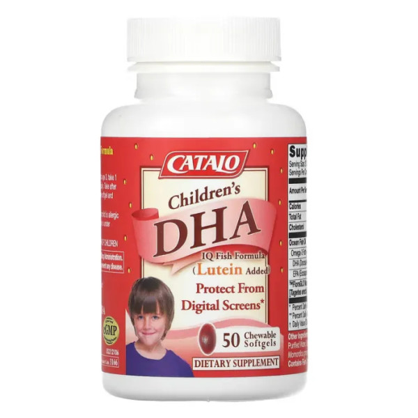 ДГК для дітей, з ЕПК та Омега-3, Children's DHA IQ Fish Formula, CATALO, із лютеїном, зі смаком полуниці, 50 жувальних капсул