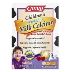 Молочные таблетки для детей с кальцием, пробиотиками и ацеролой, CATALO Children's Milk Calcium, 50 жевательных таблеток