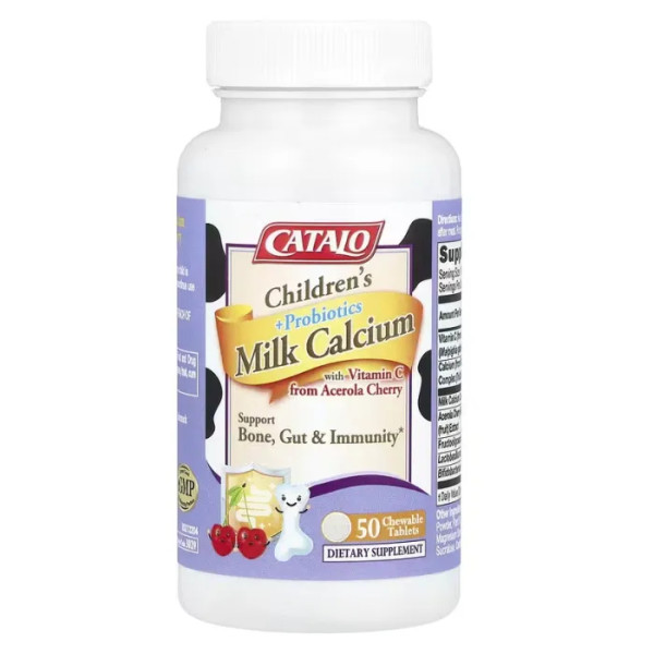 Молоко для дітей з кальцієм, пробіотиками та вишнею ацеролою, Children's Milk Calcium, CATALO, 50 жувальних таблеток