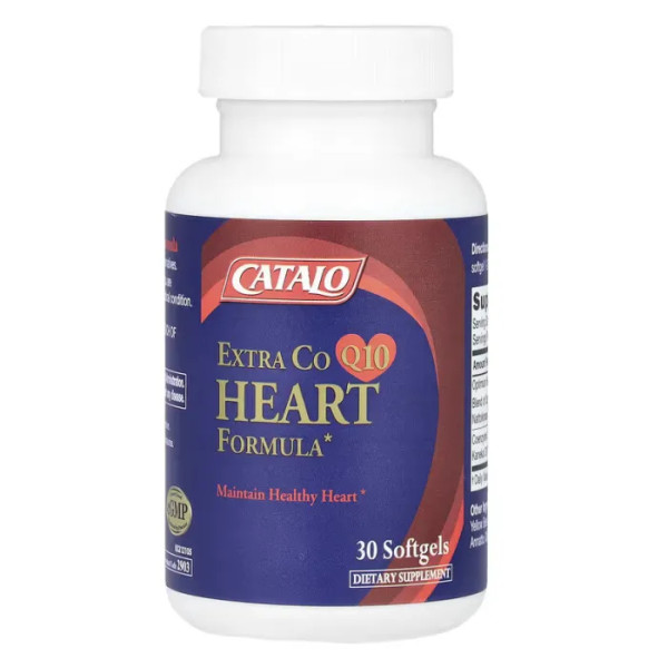 Підтримка здоров'я серцево-судинної системи, Extra CoQ10, Heart Formula, CATALO, з наттокіназою та лляною олією, 30 желатинових капсул