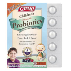 Пробіотики для дітей 5 млрд ДЕЯКЕ, CATALO Childrens Chewable Probiotics Formula, підтримка імунітету травлення та дихання, смак ягідний мікс, 30 жувальних таблеток