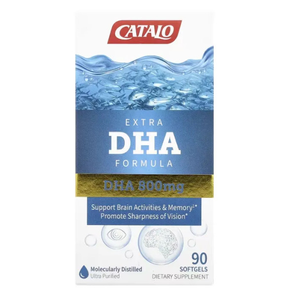 ДГК, екстра-формула, з ЕПК та Омега-3, Extra DHA Formula, CATALO, підтримка мозкової діяльності та пам'яті, 90 желатинових таблеток