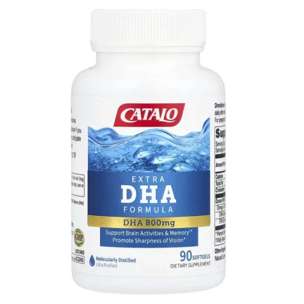 ДГК, екстра-формула, з ЕПК та Омега-3, Extra DHA Formula, CATALO, підтримка мозкової діяльності та пам'яті, 90 желатинових таблеток